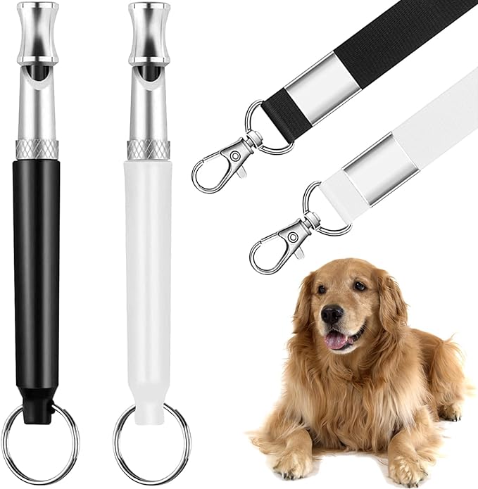 Dog Whistle,Dog Training Whistle Set, 2 Pack, Adjustable Silent Whistles with Lanyard, Black and White