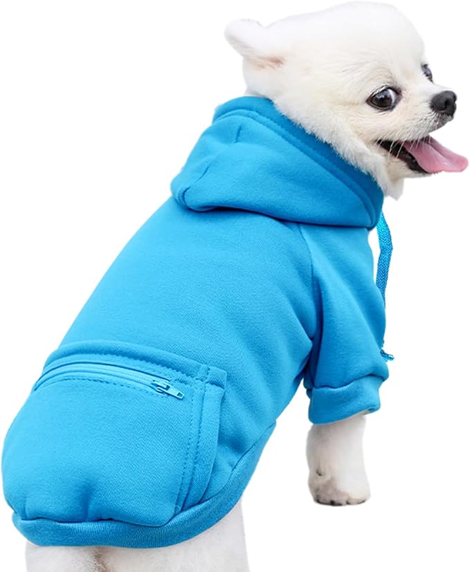 Jecikelon Winter Dog Hoodie Sweatshirts with Pockets Warm Clothes for Small Dogs Chihuahua Coat Puppy Custume Clothing (Large, Y02-Blue)
