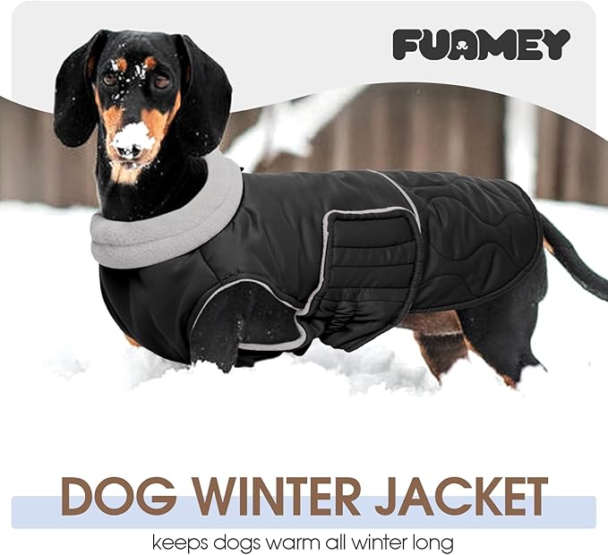 FUAMEY Warm Dog Coat for Cold Weather, Waterproof Large Dogs Jackets Fleece Lined, Adjustable Doggy Thermal Vest Sleeveless, Pet Winter Snowsuit Windpproof (Black, L)