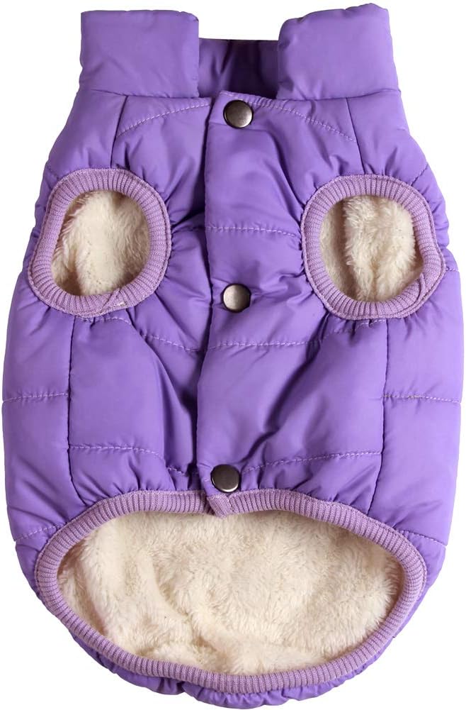 2 Layers Fleece Lined Warm Dog Jacket for Puppy Winter Cold Weather,Soft Windproof Small Dog Coat,Purple XS