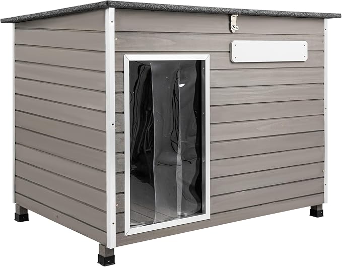 Dog House Outdoor & Indoor Wooden Dog Kennel for Medium to Large Dogs,43.6" L Natural Fir Wood Dog Houses with Weatherproof Roof,Removable Floors,Raised Feet