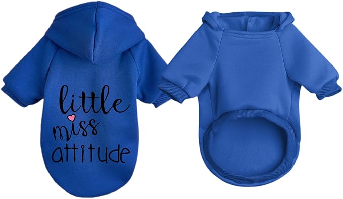 Cat Hoodies for Cats Puppy Pet Clothes Cat Apparel Little Miss Attitude Print Dog Hoodie for Small Medium Dogs Outfits for Kittens(Royal Blue,L)