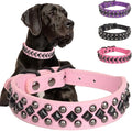 Serijoars Spiked Studded PU Leather Dog Collar for Small, Medium, Large Breeds, Pit Bull, Bully, Husky, Terrier, Adjustable (Pink, XL (45-52CM))