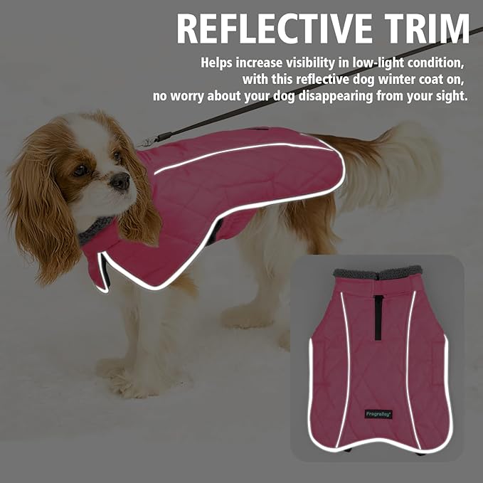 Fragralley Dog Coat Large, Waterproof Dog Jacket with Warm Fleece Lining, Adjustable Reflective Dogs Winter Coat, Turtleneck Pet Coats for Cold Weather (Pink XXXL)