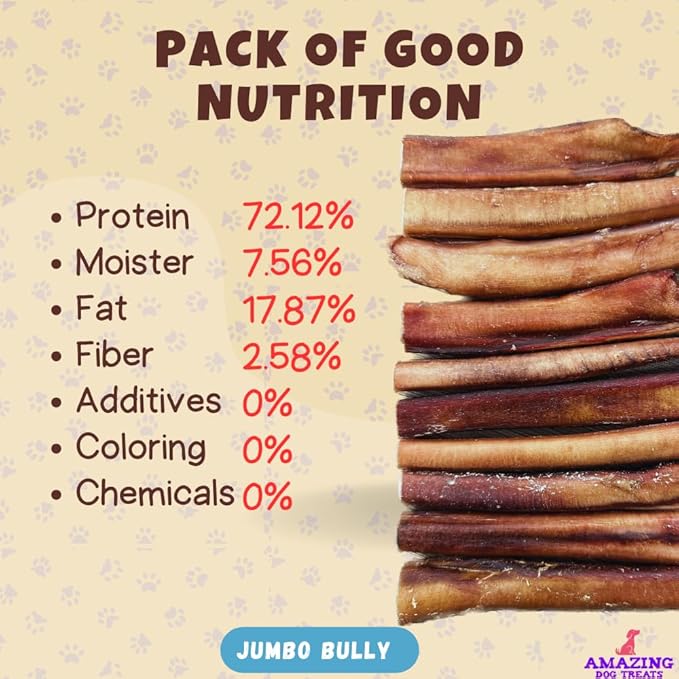 Amazing Dog Treats Bully Sticks 6 Inch - Extra Thick, Long Lasting - 25 Pcs/Pck