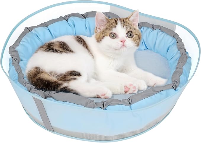 Cat Beds for Indoor Cats, Round Dog Bed for Small Dogs, Puppy, Kitten -Soft Plush Washable Cat Bed Calming with Protective Shield (Blue，18 Inches)