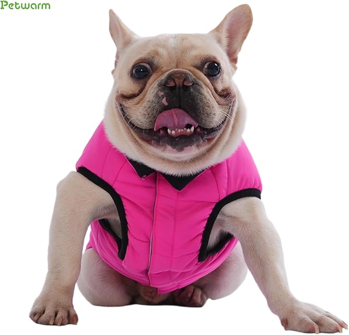PetWarm Reversible Dog Winter Coat, Windproof Dog Puffer Vest, Soft Vest for Dogs with Hook-and-Loop Strap for Easy Dressing, Waterproof Coat for Dogs with Adjustable Fit, Pink, L