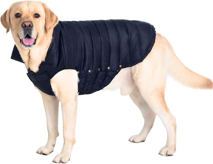 SPACE LION Dog Puffer Jacket, Down Winter Coat, Durable Outdoor Coat for Cold and Windy Conditions, Waterproof, Lightweight Jacket, Adjustable Fit for Small, Medium, Large Dogs(Black,24/2XL)