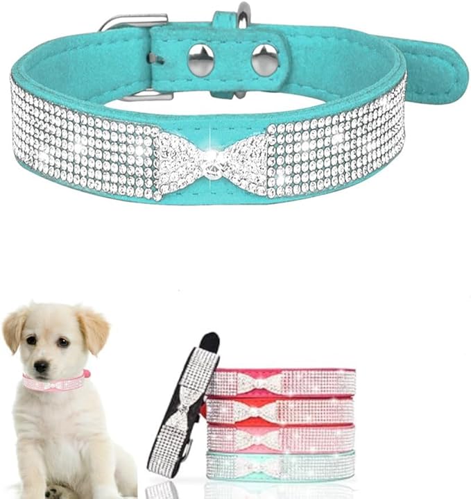 Serijoars Small Dog Collar with Rhinestone Crystal Diamond Colorful Bling Girl Puppy Cat Collars (S, Light Blue3)