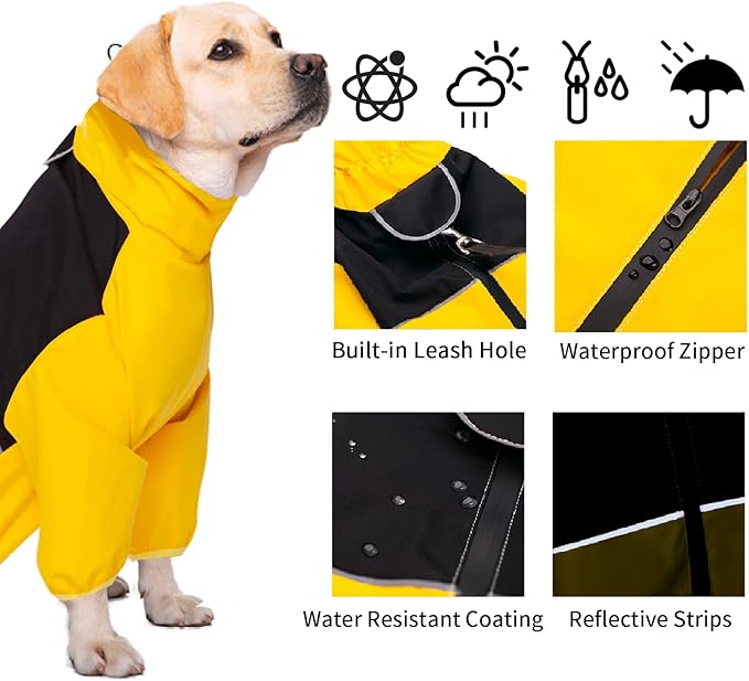 Dog Raincoat,Waterproof Windproof Rain Jacket,All-Weather Jacket,for Small Medium Large Extra Large Dogs (Yellow, Small)