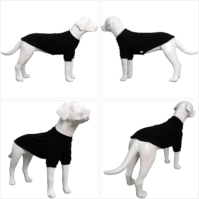 Lovelonglong Ribbed Dog T-Shirt Cotton Knitted Dog Sweaters for All Season Pet T-Shirts for Large Medium Small Dogs Black L