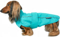 DJANGO Dog Jacket & Raincoat – Lightweight Water-Resistant Coat for Small, Medium & Long Dogs Like Dachshunds – Reflective, Adjustable Fit, Harness-Compatible & Easy-Access Harness Hole - Blue, Small