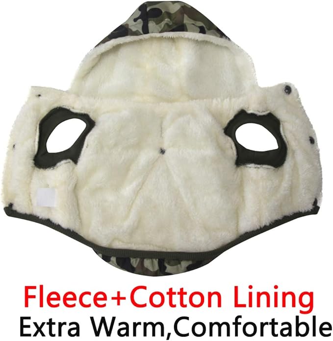 Fleece Lining Extra Warm Dog Hoodie in Winter for Large Dogs Jacket Pet Coats with Hooded,Green Camo XXL