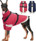 MIGOHI Dog Coat with Harness Built in, 2-in-1 Thermal Dog Jacket, Reflective Snowsuit for Large Dogs, Fleece Lined with Turtleneck, Adjustable Buckle Coats, Border Collies, Pink, XL