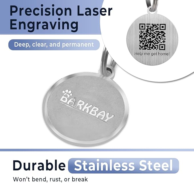 Dog Tags Personalized for Pets,Dog Name Tags QR Code,No Subscription Fees,Modifiable Pet Online Profile,Stainless Steel,No App Required,for Dogs and Cats Small,Medium,Large(Round,Regular)
