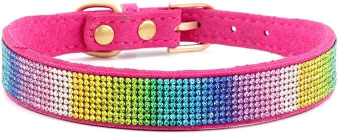 Serijoars Small Dog Collar with Rhinestone Crystal Diamond Colorful Bling Girl Puppy Cat Collars (XXS, Hot Pink2)