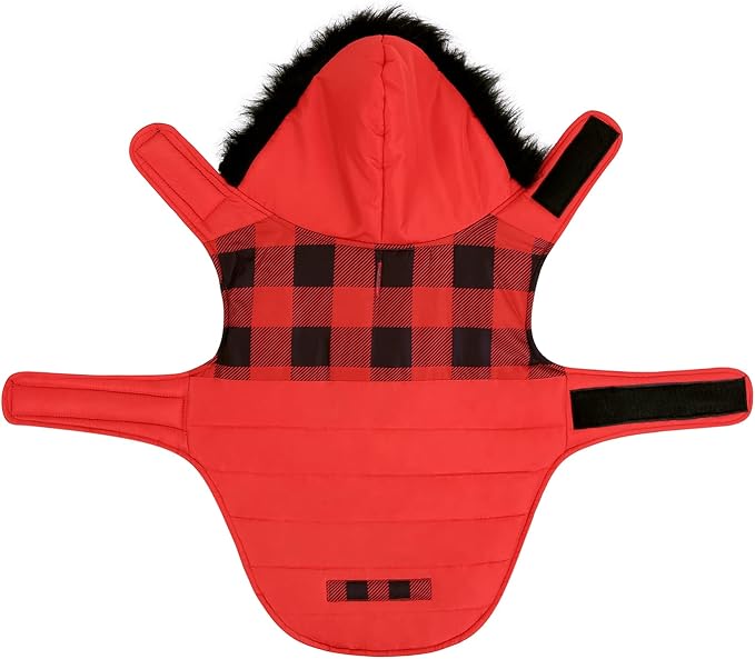 HDE Dog Puffer Jacket Fleece Lined Warm Dog Parka Winter Coat with Harness Hole Buffalo Plaid - XL