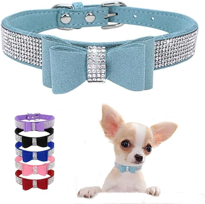 Serijoars Small Dog Collar with Rhinestone Crystal Diamond Colorful Bling Girl Puppy Cat Collars (XS, Light Blue1)