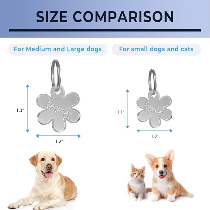 Dog Tags Personalized for Pets,Dog Name Tags QR Code,No Subscription Fees,Modifiable Pet Online Profile,Stainless Steel,No App Required,for Dogs and Cats Small,Medium,Large(Flower,Regular)