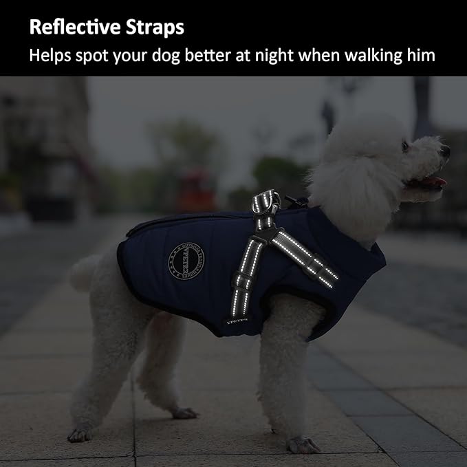 Dog Winter Coat,Warm Jacket Paded Fleece Pet Vest with Built in Harness, Windproof Reflective Cozy Adjustable Snow Pet Coat Clothes with Zipper for Small Medium Lerge Dogs