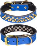 Adjustable Genuine Leather Spiked Studded Dog Collars for Small Medium Large Pets Like Pit Bull Bulldog Pugs Husky (S, Dark Blue2)