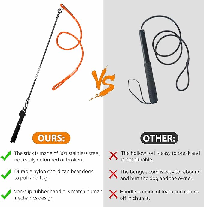 Flirt Pole for Dogs Chase and Tug of War, Interactive Dog Toys for Large Medium Small Dogs, Dog Teaser Wand with Rope Tether Lure Chewing Toy for Outdoor Training Playing Exercise