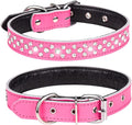 Rhinestones Dog Collar, Adjustable Sparkly Crystal Studded Genuine Leather Pet Dog Collar for Small and Medium Dogs (L, Hot Pink)