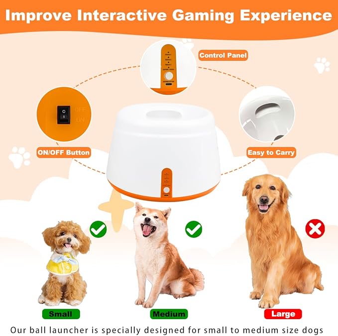 Automatic Ball Launcher for Dogs, Dog Ball Thrower with 19-32-45Ft Distance, Rechargeable Automatic Launcher with 6 Balls (2.2"), Dog Ball Launcher for Small & Medium Orange