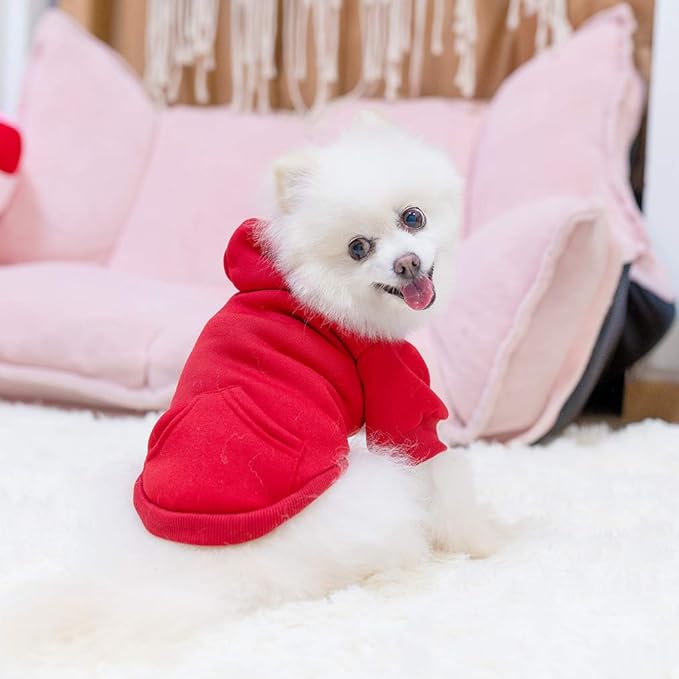 KOOLTAIL Basic Dog Hoodie - Soft and Warm Dog Hoodie Sweater with Leash Hole and Pocket, Dog Winter Coat, Cold Weather Clothes Sweatshirt for Small Medium Large Dogs Puppy Cat Boys Girls Red M