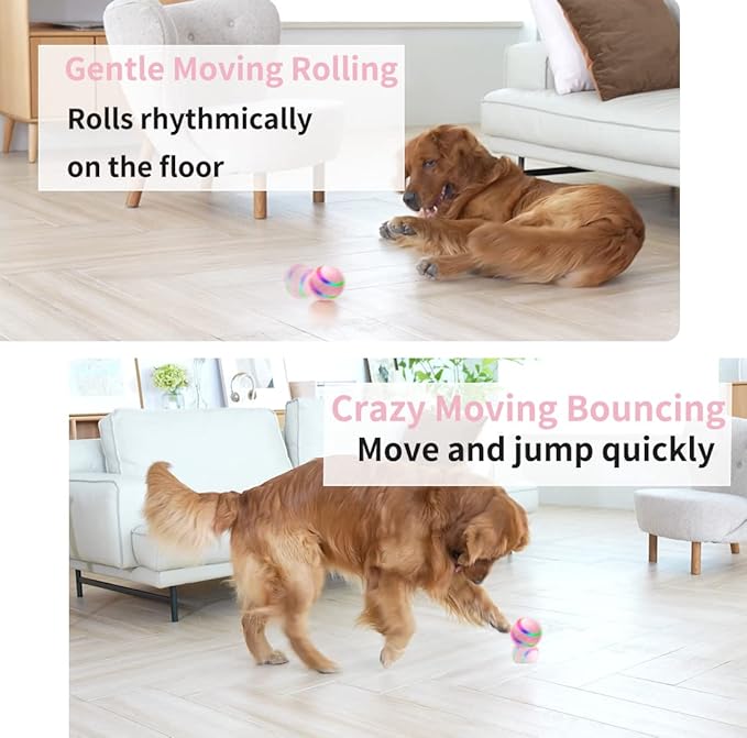Dog Balls, Interactive Dog Toys, Smart Automatic Active Rolling Moving Ball for Medium/Large Dogs, Fun Dog Toys to Keep Pet Busy,Birthday Gifts,USB Rechargeable,Pink
