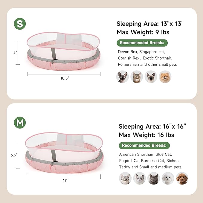 Cat Beds for Indoor Cats, Round Dog Bed for Small Dogs, Puppy, Kitten -Soft Plush Washable Cat Bed Calming with Protective Shield (Pink，21 Inches)