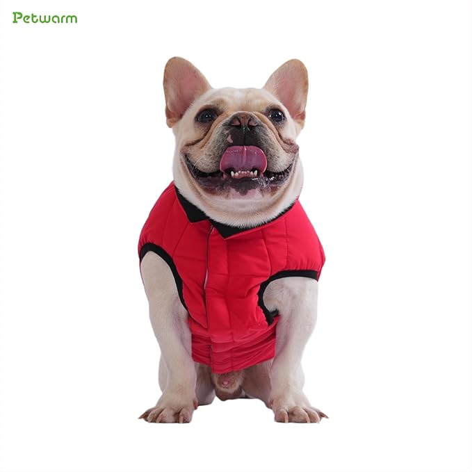 PetWarm Reversible Dog Winter Coat, Windproof Dog Puffer Vest, Soft Vest for Dogs with Hook-and-Loop Strap for Easy Dressing, Waterproof Coat for Dogs with Adjustable Fit, Red, M