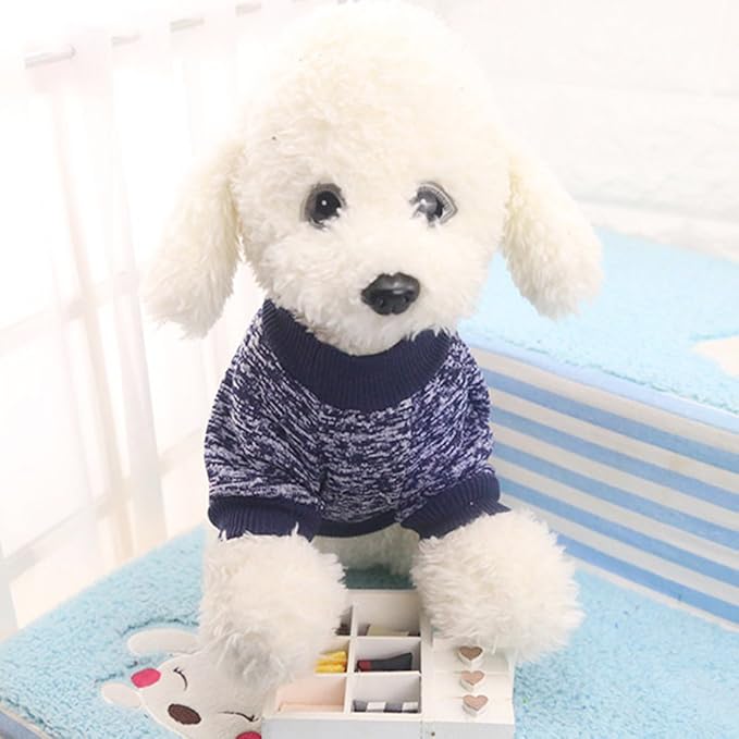 Idepet Pet Dog Classic Knitwear Sweater, Fleece Coat for Small,Medium Dog,Warm Pet Dog Cat Clothes,Soft Puppy Customes 2 Color (XS, Navy)