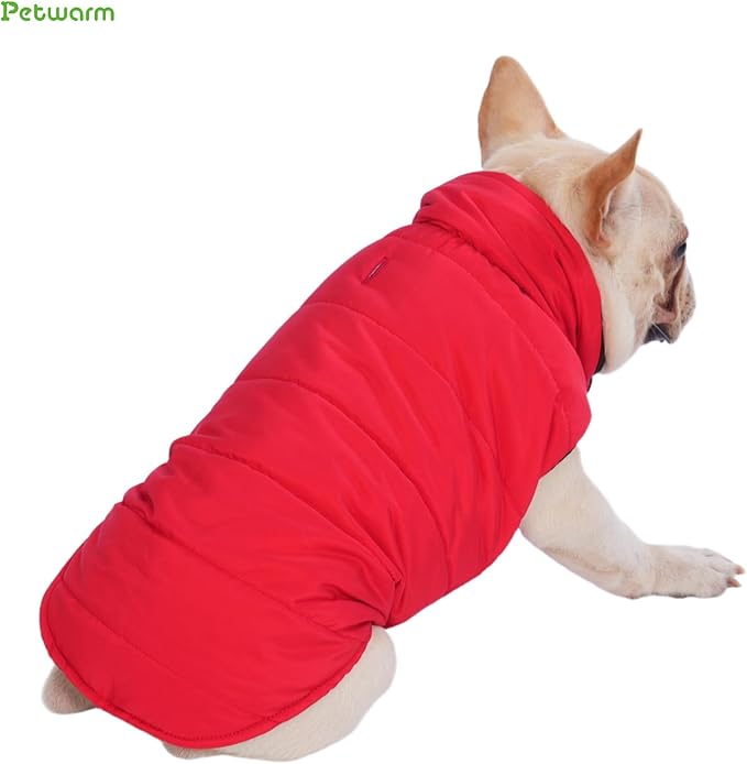 PetWarm Reversible Dog Winter Coat, Windproof Dog Puffer Vest, Soft Vest for Dogs with Hook-and-Loop Strap for Easy Dressing, Waterproof Coat for Dogs with Adjustable Fit, Red, XS