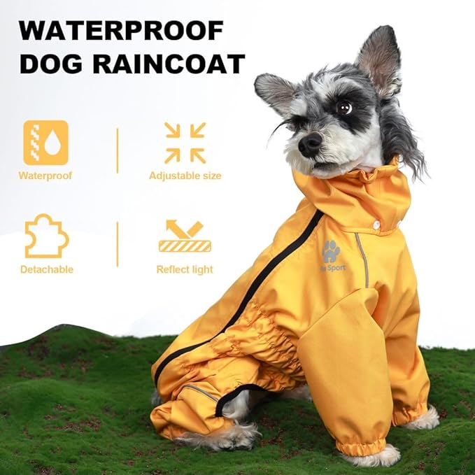 PINA Dog Raincoat - Waterproof Dog Jacket with Hood, Lightweight with Leash Hole, Poncho with Reflective Strap and Pocket for Wet Weather, Full Wrap Design for Full Protection
