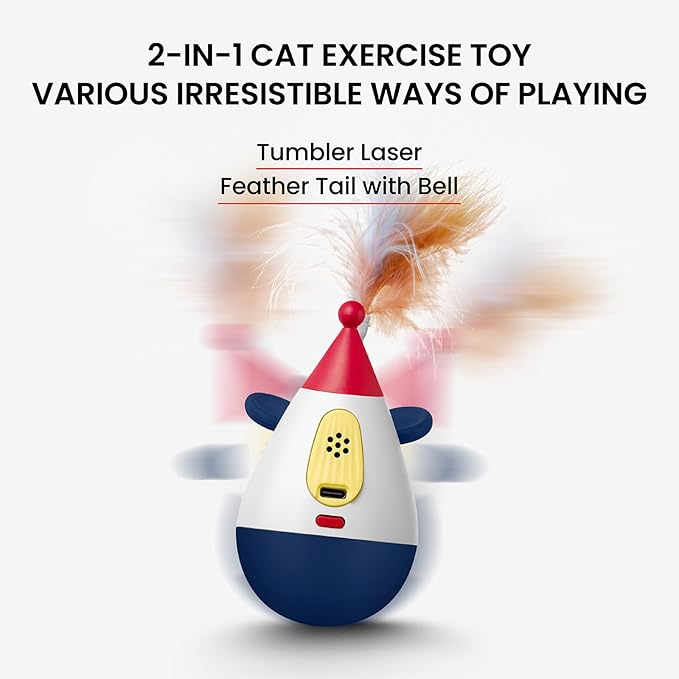 Laser Cat Toys for Indoor Cats, Automatic Interactive Cat Toy, Rechargeable 360° Auto-Spin Self-Balancing Laser Pointer with Catnip Hole & Feather, 3-Speed Random Trajectories for Bored Cats
