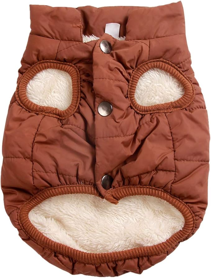 2 Layers Fleece Lined Warm Dog Jacket for Winter Cold Weather,Soft Windproof Medium Dog Coat,Brown L