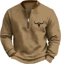 HOTYD Aztec Cowboy Jacket Men Vintage Bullhorn Printed Oversized Western Sweatshirt Long Sleeve Quarter Zip Pullover