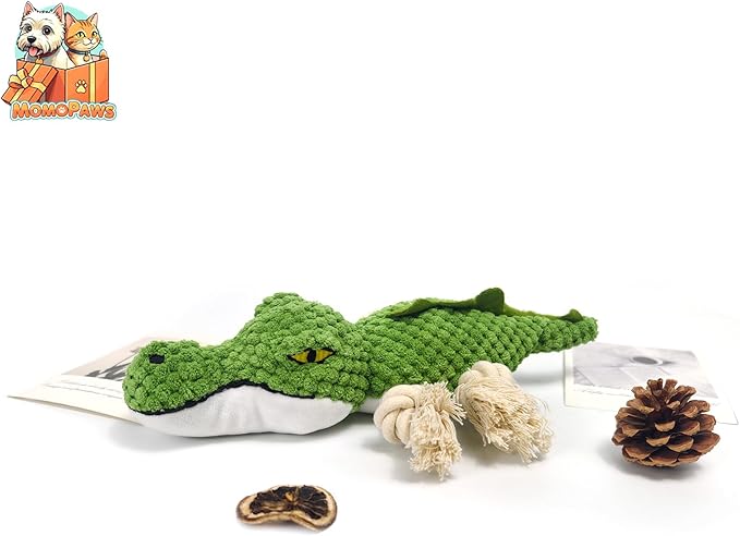 Dog Toys, Squeak Toy, Chew Toy, Tug of War Dog Interactive Toy, Knotted Rope for Teeth Cleaning & Boredom, Green, Crocodile Shape