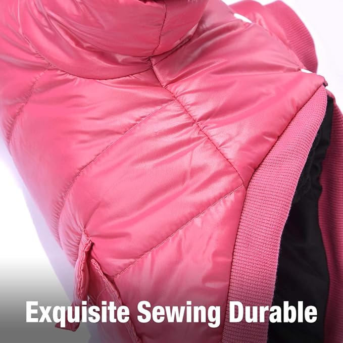 LESYPET Dog Coat for Small Dogs, Windproof Doggie Puffer Jacket with Leash Hole, Extra Warm Dog Jacket Winter Coat, Pink S