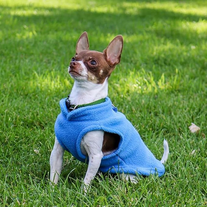 JACKO & CO - Fleece Vest Dog Sweater with Leash Ring - Soft, Warm & Lightweight Pullover Coat for Small & Medium Dogs, Puppies & Cats - Cozy Fall/Winter/Spring Pet Jacket (Blue, X-Small 2-4lbs)