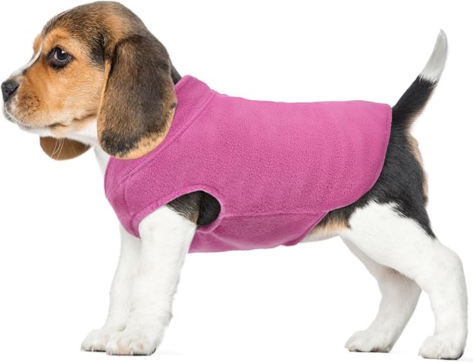 FUAMEY Dog Fleece Vest for Small Dogs,Warm Stretchy Dog Sweatshirts Pullover with Leash Hole Dogs Sweater Soft Pet Turtleneck Cozy Pet Vest Lightweight Sleeveless Pink XS