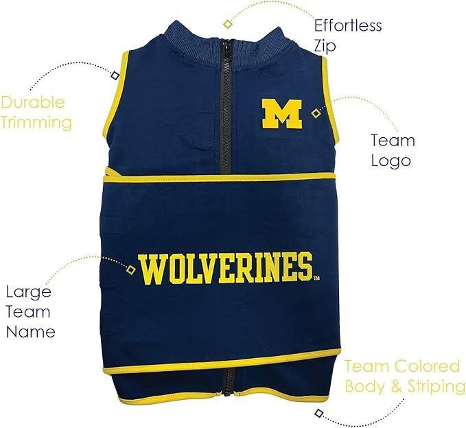 NCAA Michigan Wolverines Dog Anxiety Shirt Calming Soothing Vest, Dogs Cats with Anxiety, Fears, Fireworks, Loud Noises, Dark, Lonely Keeps Dogs Calm & Feeling Safe, Relaxing Jacket, X-Small