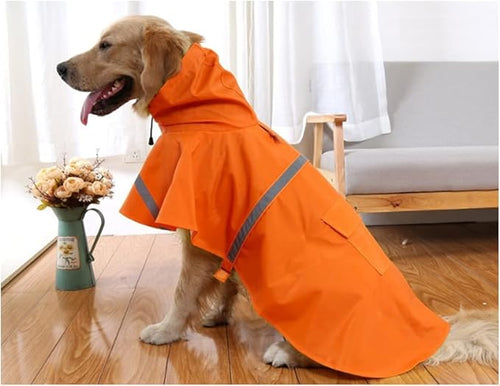 Adjustable Large Dog Raincoat with Strip Reflective - Waterproof Pet Rain Jacket Hoodie Poncho,for Large and Medium Dogs (Orange,XL)