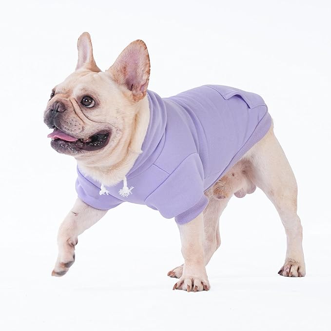 KOOLTAIL Basic Dog Hoodie - Soft & Warm Dog Hoodie Sweater with Leash Hole and Pocket, Pet Winter Coat, Cold Weather Clothes Sweatshirt for Small Medium Large Dogs Puppy Cat Boys Girls Lavender L