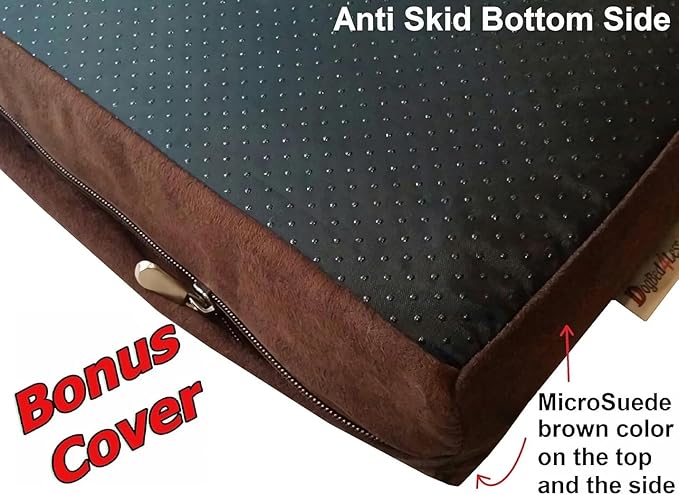 Dogbed4less Orthopedic Gel Infused Memory Foam Pet Bed for Large Dogs, Waterproof Liner with Durable Canvas + Brown Microsude Antislip Covers, 55X37X4 Inches, Fits 54X37 Crate.