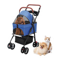 Pet Stroller Pram Dog Carrier Trailer 4 Wheels Foldable Dog with Storage Basket,Holds up to 44 lbs,Adjustable Handle,Folding Travel Stroller Suitable for Traveling with Cats and Dogs (Blue)
