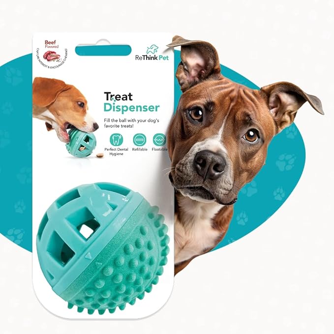 Treat Dispenser Ball Toy, Beef Flavored Interactive Dispensing, Floatable Dog Toys with Treats
