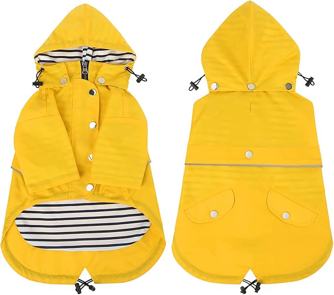 HDE Dog Raincoat Poncho Double Layer Zip Rain Jacket with Removable Hood, Leash Hole for Small to 3XL Dogs and Puppies Yellow - S