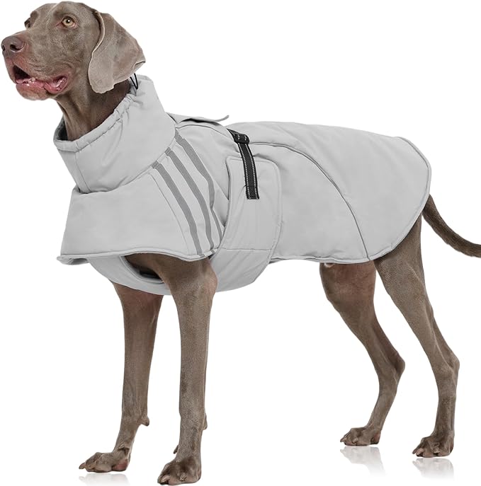 FUAMEY Dog Cold Weather Coats,Dog Winter Jackets for Large Dogs Warm Dogs Coat with Reflective Strips Waterproof Pet Snowsuit Thick Paded Pets Vest for Labrador Golden Retriever Grey 2XL